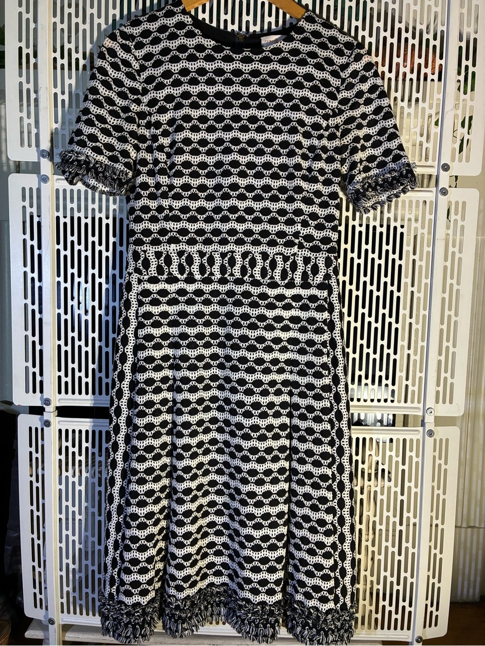 Tori Burch Black & White Patterned Short-Sleeve Fit-and-Flare Dress